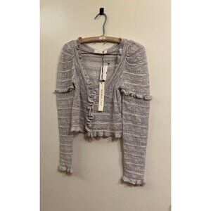 Mustard Seed NEW Ruffle Cardigan Sweater Size S Gray Knit Long Sleeve Cropped Bu